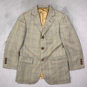 Hickey Freeman Kids Plaid Wool Blazer 4R Tan Blue USA Classic Prep Jacket